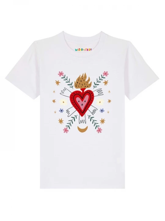 Foto van product watabout.kids Shirt 'Love and flex' mosterd / rosa / rood / wit