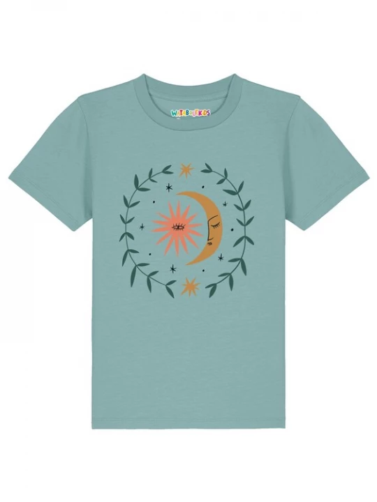 Foto van product watabout.kids Shirt 'Love and flex' turquoise / sepia / donkergroen / donkeroranje