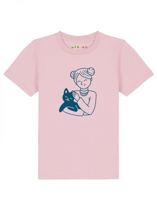 Foto van product watabout.kids Shirt 'Mädchen und Katze' blauw / rosa