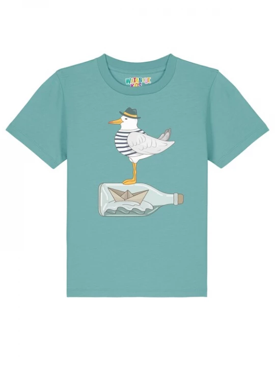Foto van product watabout.kids Shirt 'Möwe mit Hut' turquoise / donkerblauw / grijs / wit