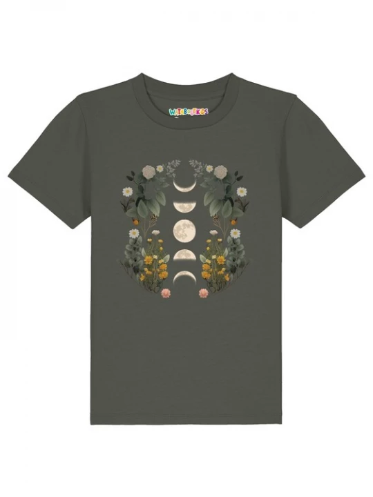 Foto van product watabout.kids Shirt 'Moonphases & Flowers' donkergeel / grijs / kaki / donkergroen