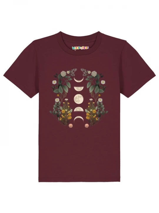 Foto van product watabout.kids Shirt 'Moonphases & Flowers' grijs / donkergroen / bordeaux