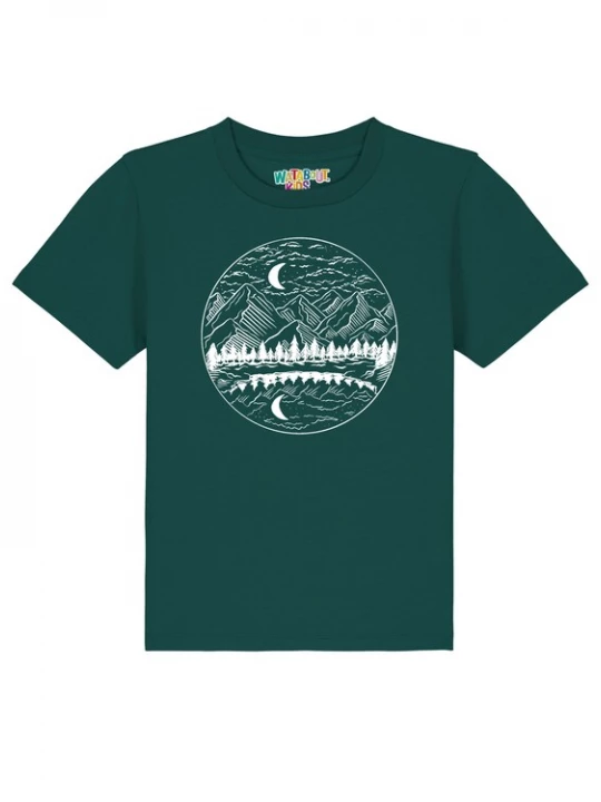 Foto van product watabout.kids Shirt 'Mountains By Night' donkergroen / wit