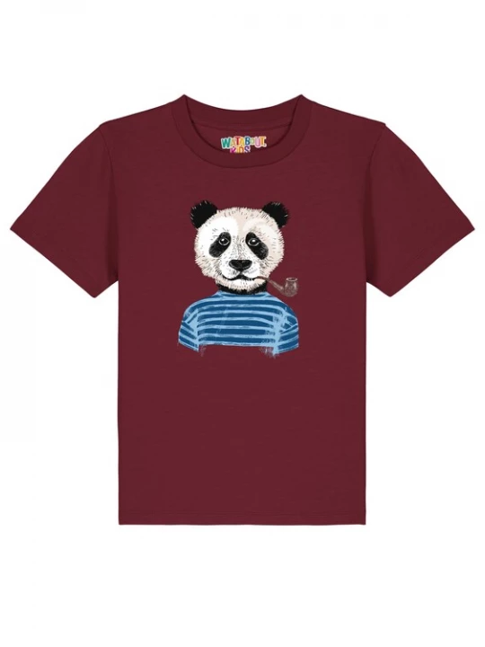 Foto van product watabout.kids Shirt 'Panda' blauw / bordeaux / zwart / wit