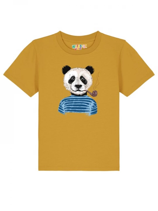 Foto van product watabout.kids Shirt 'Panda' blauw / curry / zwart / wit
