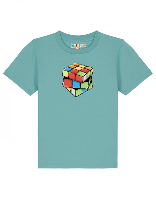 Foto van product watabout.kids Shirt 'Pixel Zauberwürfel' turquoise / geel / lichtgroen / rood