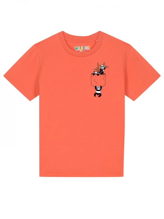Foto van product watabout.kids Shirt 'Pocket Pandas' lichtgroen / koraal / zwart / wit