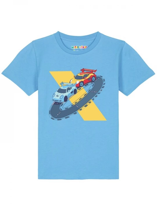 Foto van product watabout.kids Shirt 'Racing Car' aqua / geel / rood / zwart