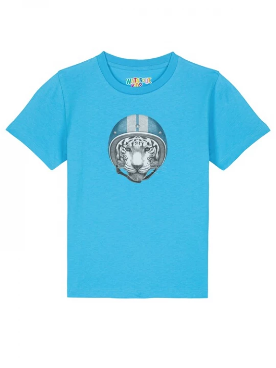 Foto van product watabout.kids Shirt 'Racing Tiger' aqua / grijs / wit