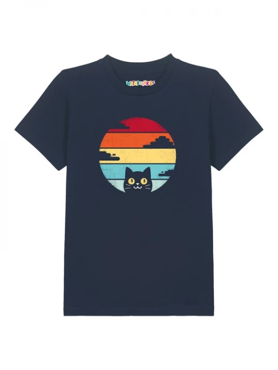 Foto van product watabout.kids Shirt 'Retro Sunset Cat' navy / aqua / geel / rood