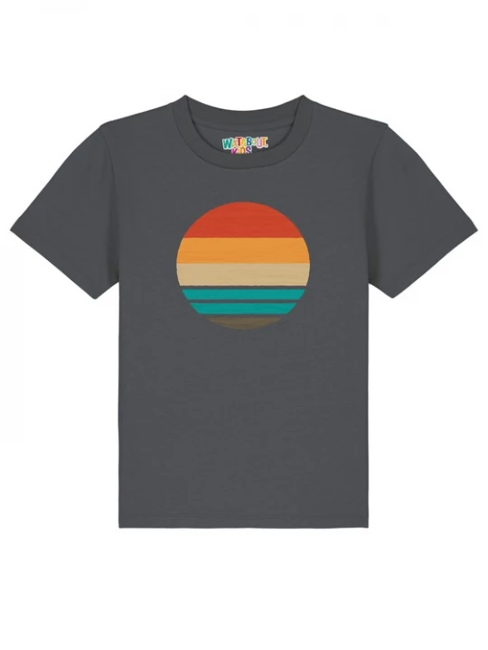 Foto van product watabout.kids Shirt 'Retro Sunset Ocean' beige / cyaan blauw / antraciet / oranje