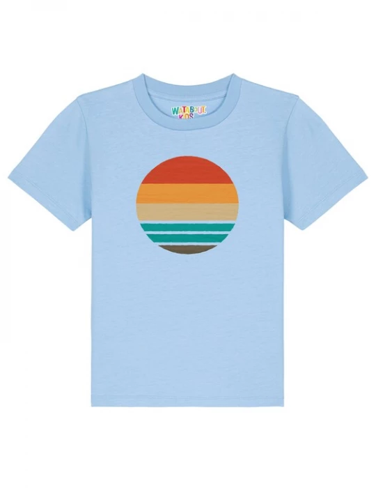 Foto van product watabout.kids Shirt 'Retro Sunset Ocean' cyaan blauw / lichtblauw / donkerbruin / oranje