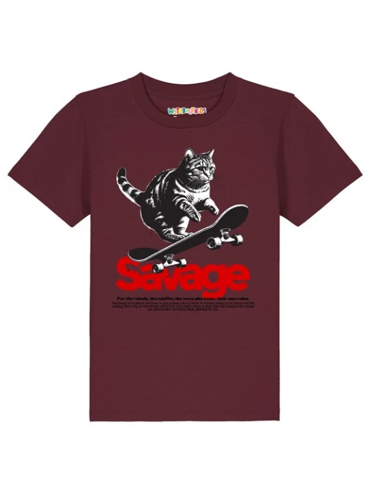 Foto van product watabout.kids Shirt 'Savage Cat' rood / bordeaux / zwart / wit