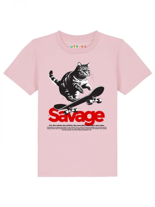 Foto van product watabout.kids Shirt 'Savage Cat' rosa / rood / zwart / wit