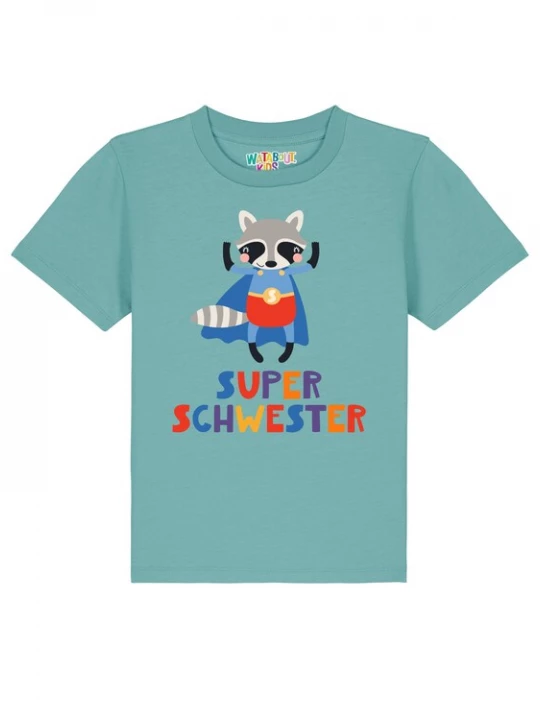 Foto van product watabout.kids Shirt 'Superschwester' royal blue / koningsblauw / cyaan blauw / zwart / wit