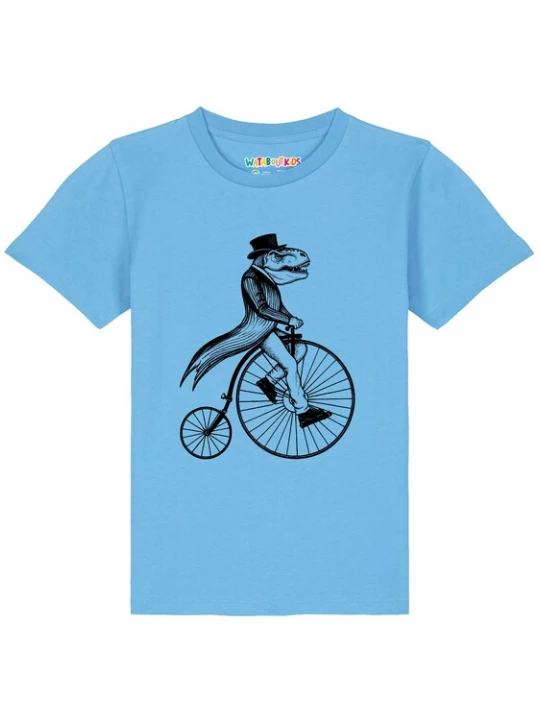 Foto van product watabout.kids Shirt 'T-Rex auf Fahrrad' aqua / zwart