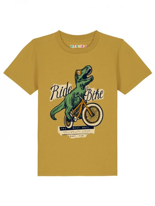 Foto van product watabout.kids Shirt 'T-Rex Fahrrad' beige / oker / groen / zwart