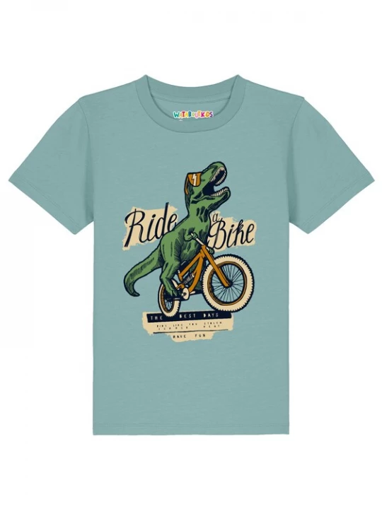 Foto van product watabout.kids Shirt 'T-Rex Fahrrad' beige / turquoise / groen / zwart