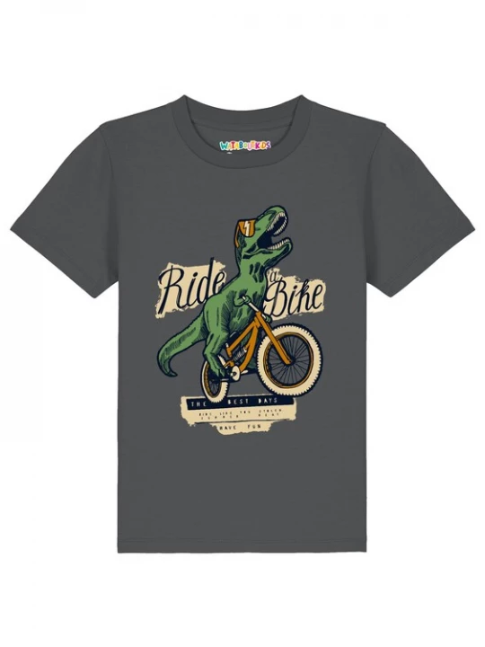 Foto van product watabout.kids Shirt 'T-Rex Fahrrad' crème / antraciet / groen / zwart