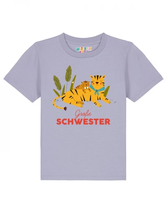 Foto van product watabout.kids Shirt 'Tiger Große Schwester' donkergeel / olijfgroen / sering / rood