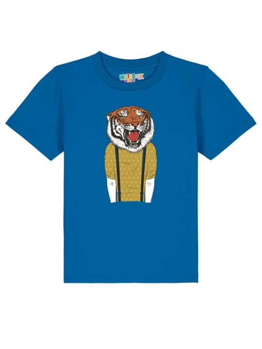 Foto van product watabout.kids Shirt 'Tiger Head' royal blue / koningsblauw / olijfgroen / zwart / wit