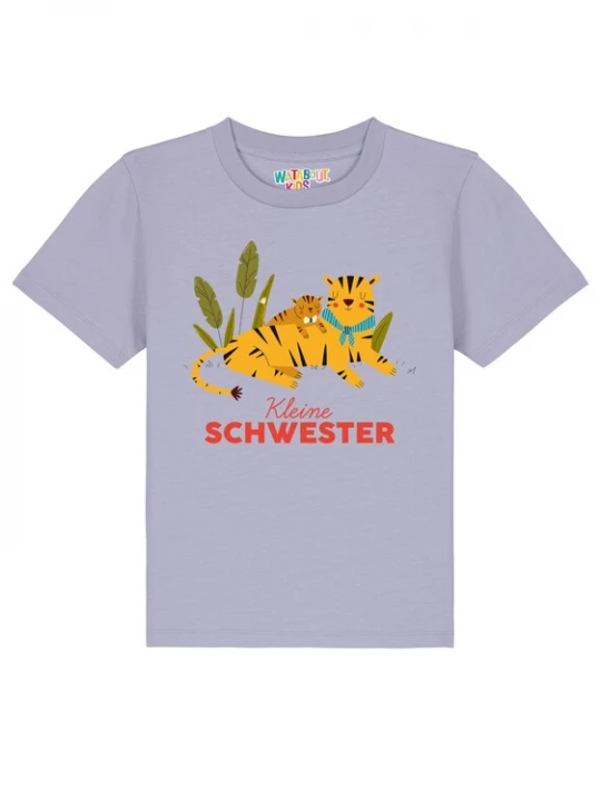 Foto van product watabout.kids Shirt 'Tiger Kleine Schwester' curry / groen / lavendel / rood