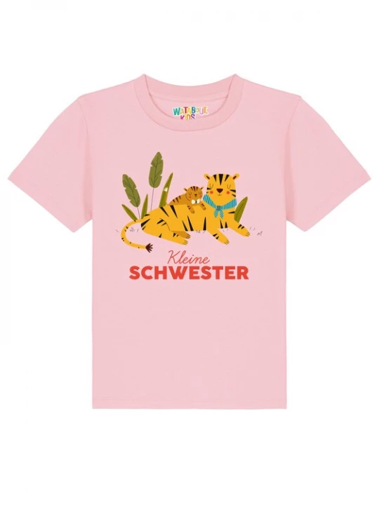 Foto van product watabout.kids Shirt 'Tiger Kleine Schwester' groen / oranje / rosa / bloedrood