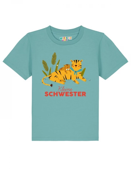 Foto van product watabout.kids Shirt 'Tiger Kleine Schwester' turquoise / groen / oranje / rood