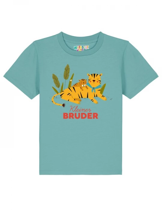Foto van product watabout.kids Shirt 'Tiger Kleiner Bruder' turquoise / olijfgroen / oranjerood / zwart