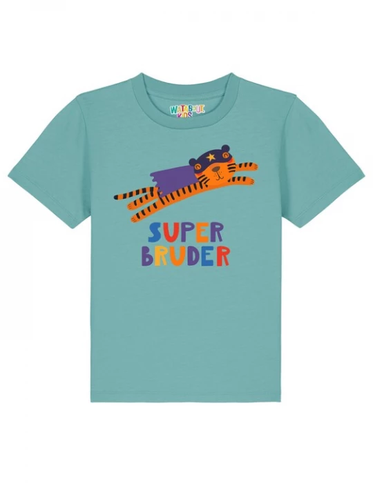 Foto van product watabout.kids Shirt 'Tiger Superbruder' royal blue / koningsblauw / cyaan blauw / donkerlila / mandarijn
