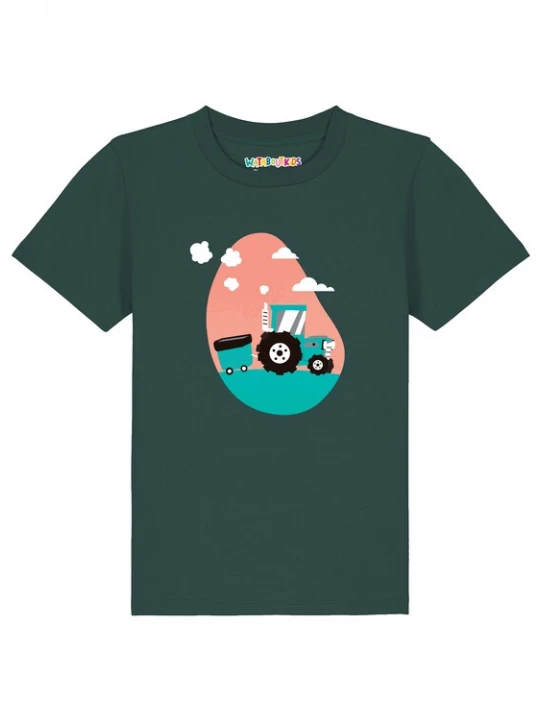 Foto van product watabout.kids Shirt 'Traktor' donkergroen / zalm roze / zwart / wit