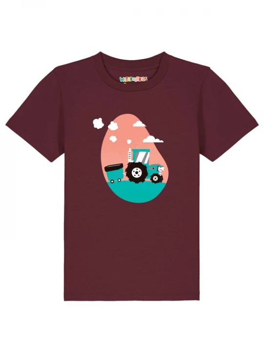 Foto van product watabout.kids Shirt 'Traktor' turquoise / bordeaux / pastelrood / zwart