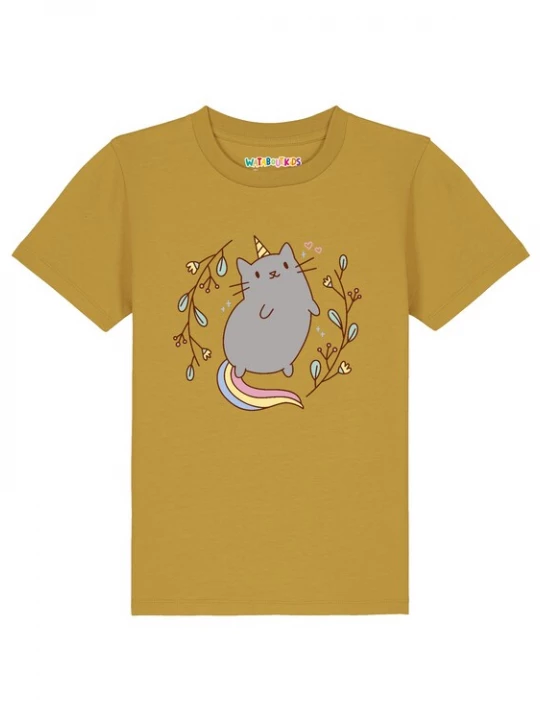 Foto van product watabout.kids Shirt 'Unicorn Cat' oker / geel / grijs / rosa