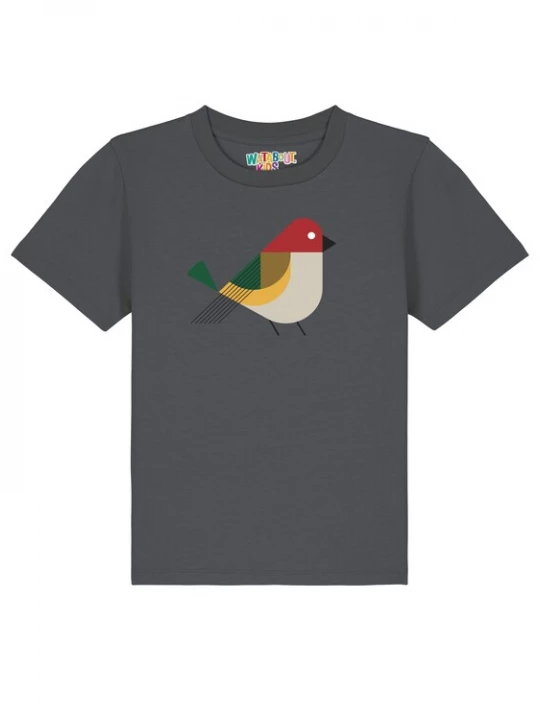 Foto van product watabout.kids Shirt 'Vogel' antraciet / grasgroen / zwart / wit