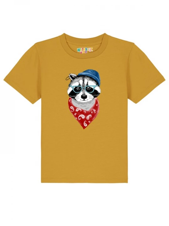 Foto van product watabout.kids Shirt 'Waschbär' blauw / mosterd / lichtgrijs / rood