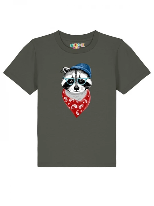 Foto van product watabout.kids Shirt 'Waschbär' grijs / donkergroen / robijnrood / wit