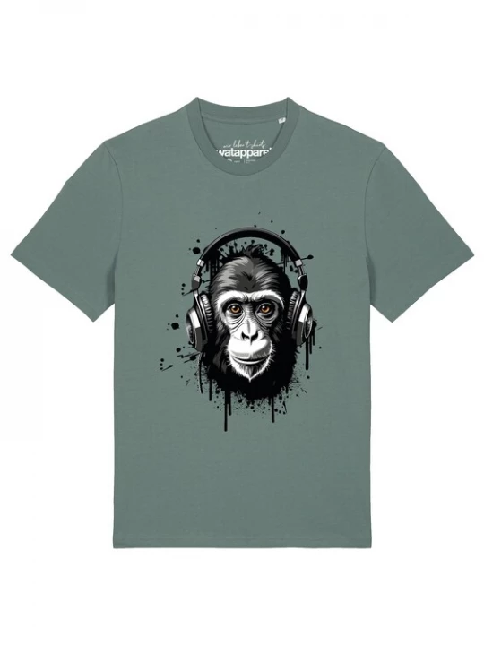 Foto van product Watapparel Shirt 'Affe hört Musik' groen / zwart / wit