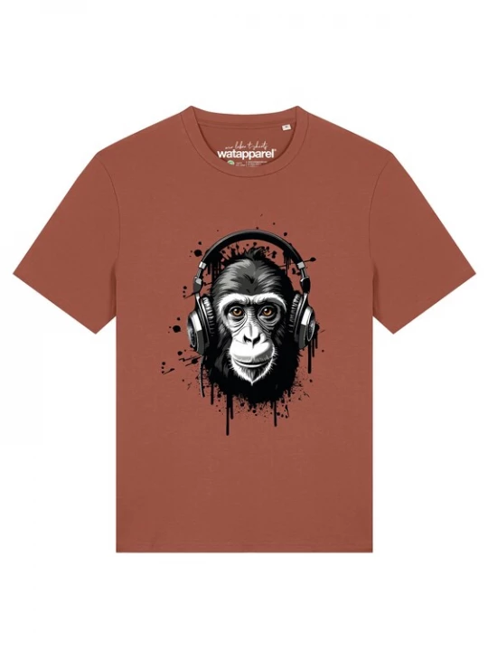 Foto van product Watapparel Shirt 'Affe hört Musik' roestrood / zwart