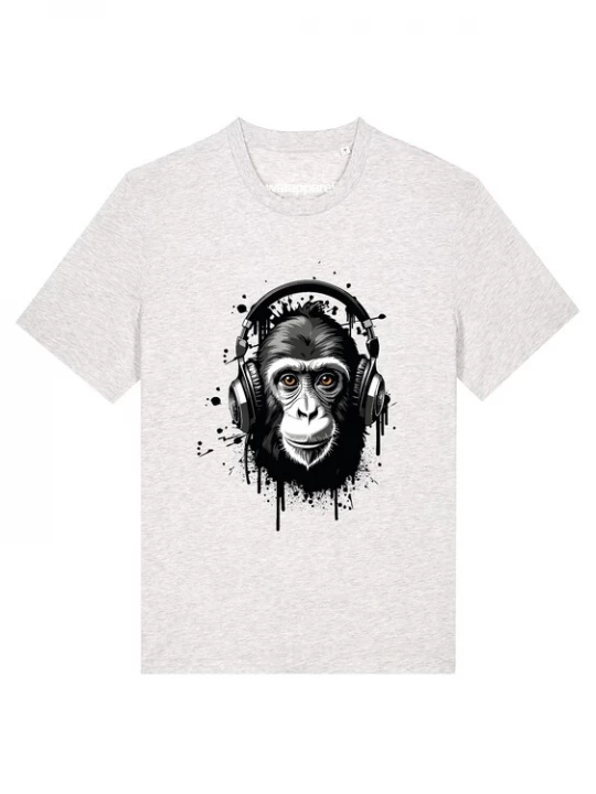 Foto van product Watapparel Shirt 'Affe hört Musik' zwart / wit gemêleerd