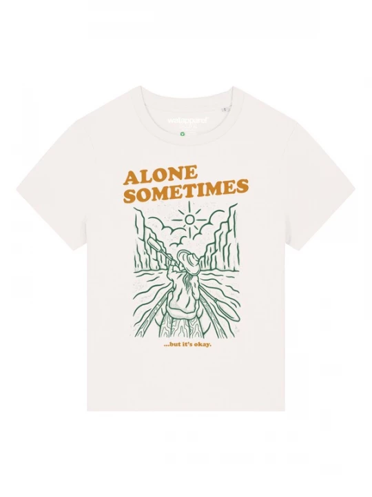 Foto van product Watapparel Shirt 'Alone sometimes but its okay' donkergroen / mandarijn / wit