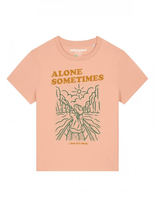 Foto van product Watapparel Shirt 'Alone Sometimes But Its Okay' goudgeel / smaragd / abrikoos