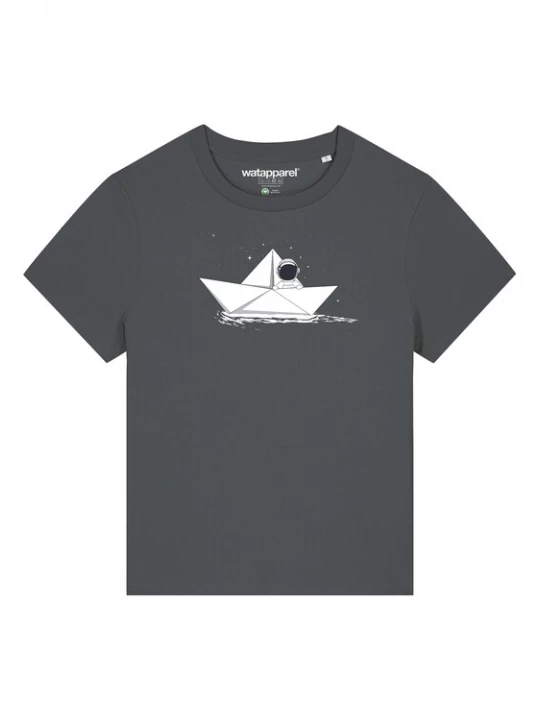 Foto van product Watapparel Shirt ' Astronaut in paper boat ' antraciet / wit