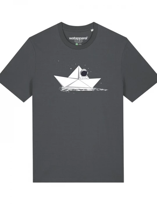 Foto van product Watapparel Shirt 'Astronaut in paper boat' antraciet / wit