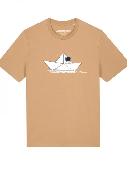 Foto van product Watapparel Shirt 'Astronaut in paper boat' beige / zwart / wit