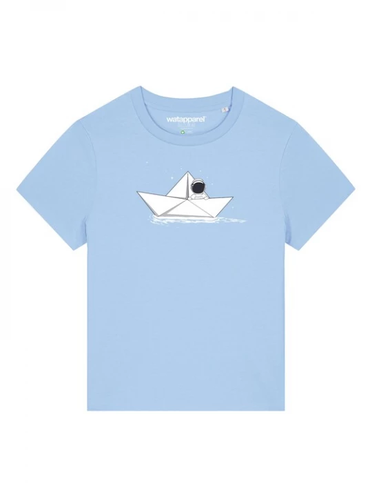 Foto van product Watapparel Shirt 'Astronaut in paper boat' lichtblauw / zwart / wit