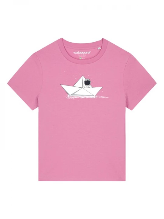 Foto van product Watapparel Shirt 'Astronaut in paper boat' pink / rosa