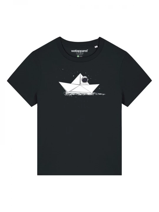 Foto van product Watapparel Shirt 'Astronaut in paper boat' zwart / wit