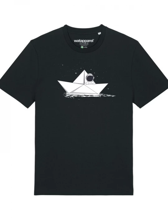 Foto van product Watapparel Shirt 'Astronaut in paper boat' zwart / wit