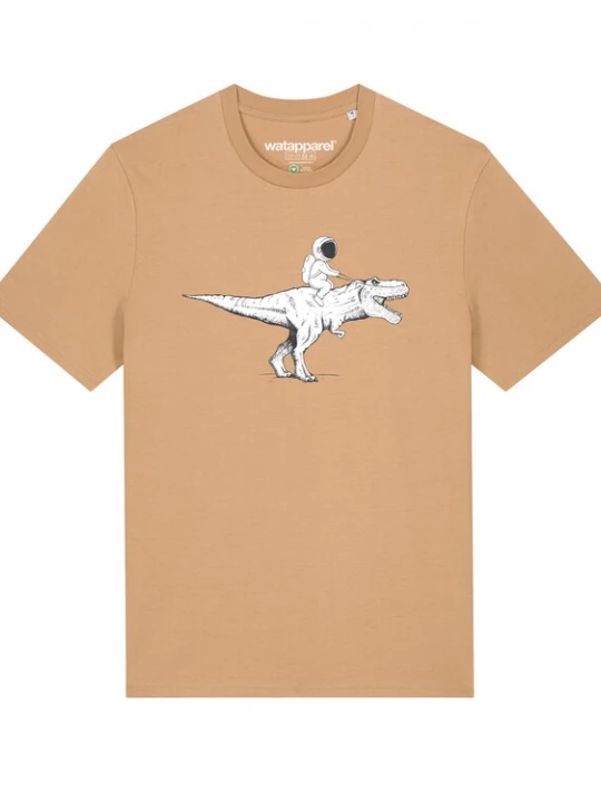 Foto van product Watapparel Shirt ' Astronaut on T-Rex ' beige / zwart / wit