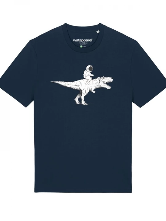 Foto van product Watapparel Shirt ' Astronaut on T-Rex ' donkerblauw / zwart / wit
